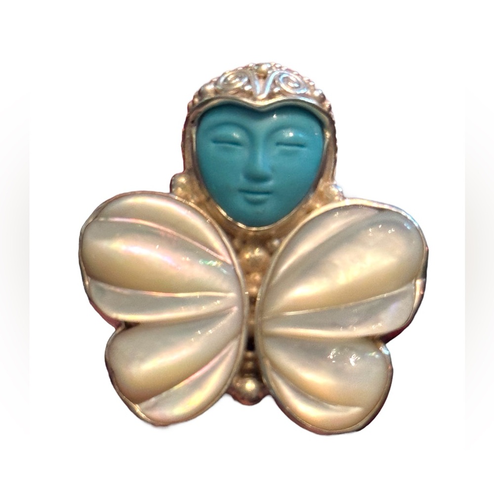 RARE Sajen Sterling silver ring goddess Restored turquoise & mop butterf…